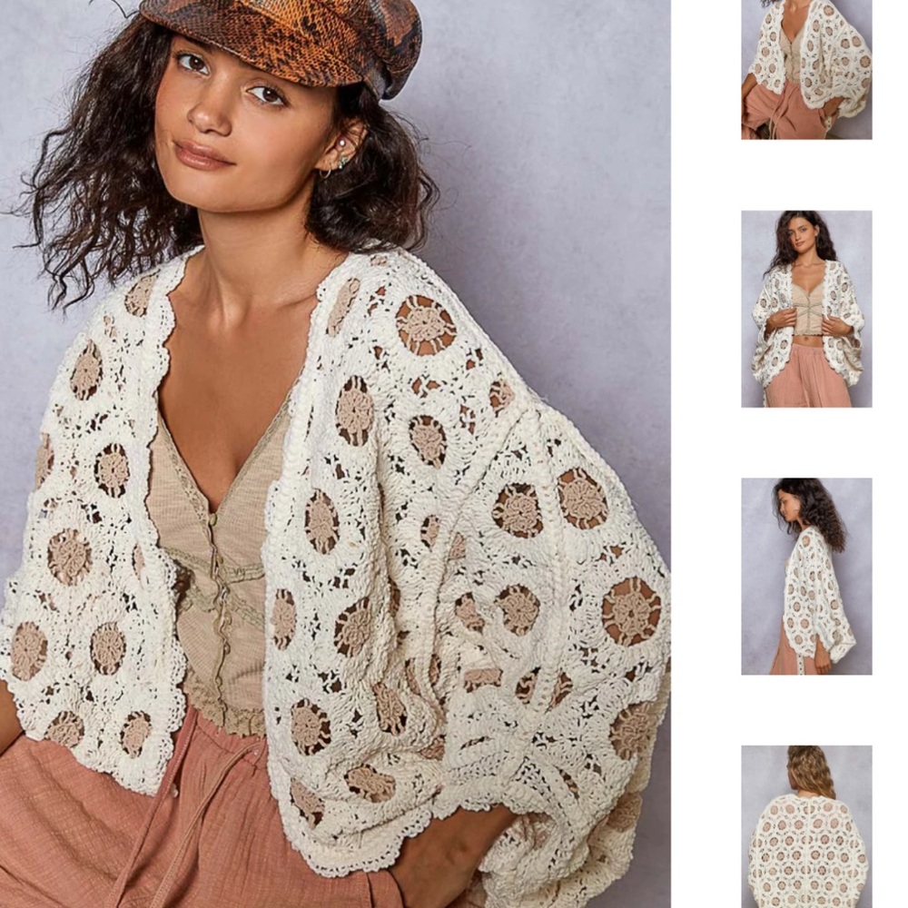 POL Black with Cinnamon Crochet Women’s Cardigan - Picture 1 of 3